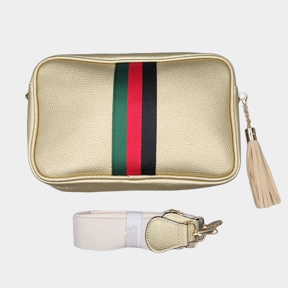 Handbags - Color Block Accented Tassel Faux Leather Crossbody Bag